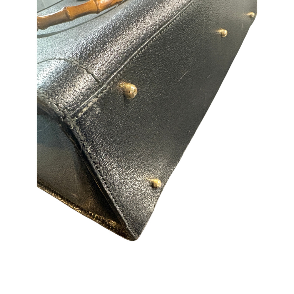Gucci Vintage Gucci Black Leather Diana Bamboo Tote Bag Black - Picture 6 of 11